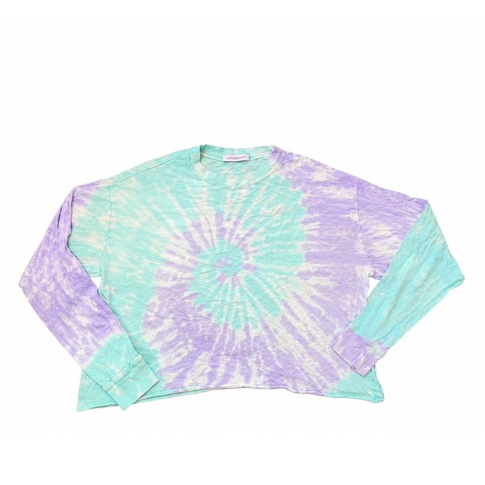Daydreamer Long Sleeve Tee Womens M Purple Aqua Tie Dye Cropped Boho Cotton 90s